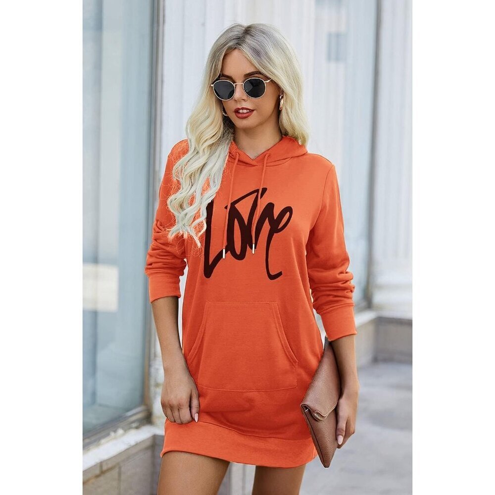 Women's Casual Hoodie Dress Lightweight Long Sleeve Pullover for Fall - Picture 4 of 5